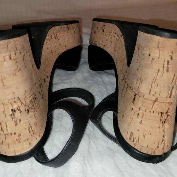 Authentic Fendi Black Leather Ankle Strap Cork Wedge Platform Heels Size 38/US 8 - Picture 13 of 16